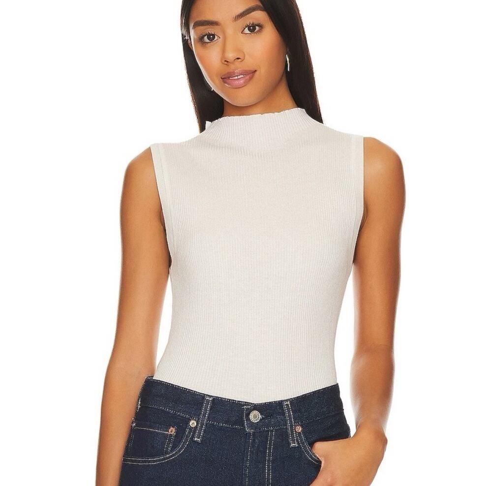 Enza Costa Silk Rib Knit Sleeveless Mock-neck in Chalk Size Small